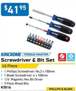Kincrome KINCROME TORQUE MASTER Screwdriver & Bit Set 12 Piece offer