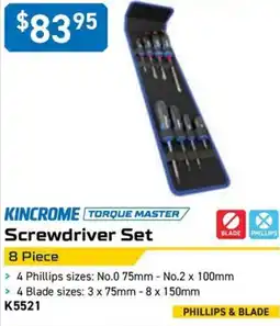 Kincrome KINCROME TORQUE MASTER Screwdriver Set 8 Piece offer