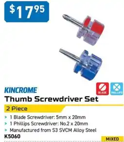 Kincrome KINCROME Thumb Screwdriver Set 2 Piece offer
