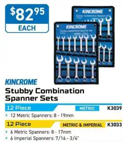 Kincrome KINCROME Stubby Combination Spanner Sets 12 Piece offer