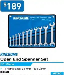 Kincrome KINCROME Open End Spanner Set 11 Piece offer