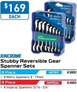 Kincrome KINCROME Stubby Reversible Gear Spanner Sets offer