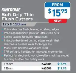 Kincrome KINCROME Soft Grip Thin Flush Cutters 125mm offer