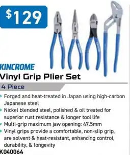 Kincrome KINCROME Vinyl Grip Plier Set 4 Piece offer