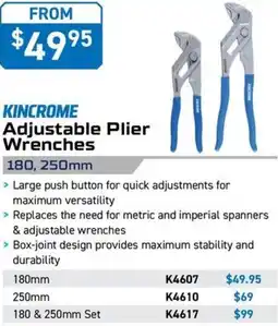 Kincrome KINCROME Adjustable Plier Wrenches 180mm offer