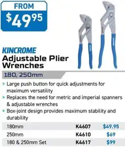 Kincrome KINCROME Adjustable Plier Wrenches 250mm offer