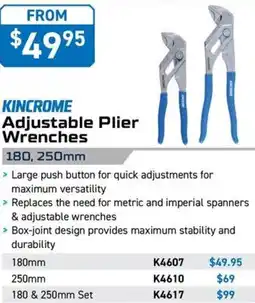 Kincrome KINCROME Adjustable Plier Wrenches 180 & 250 mm set offer