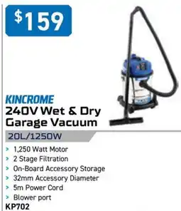 Kincrome KINCROME 240V Wet & Dry Garage Vacuum 20L/1250W offer