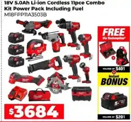 Sydney Tools 18V 5.0Ah Li-ion Cordless 11pce Combo Kit Power Pack Including Fuel offer