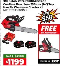 Sydney Tools 18V 8.0Ah REDLITHIUM FORGE Cordless Brushless 356mm (14") Top Handle Chainsaw Combo Kit offer