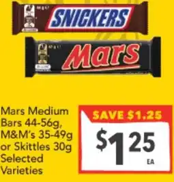 Supa Valu Mars Medium Bars 44-56g, M&M's 35-49g or Skittles 30g Selected Varieties offer