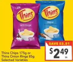 Supa Valu Thins Chips 175g or Thins Onion Rings 85g Selected Varieties offer