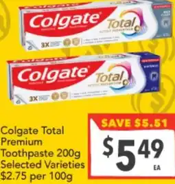 Supa Valu Colgate Total Premium Toothpaste Selected Varieties offer