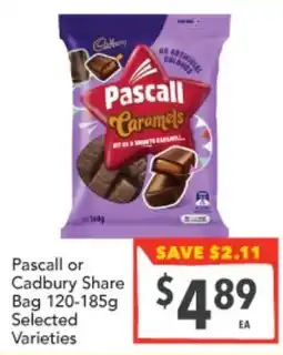 Supa Valu Pascall or Cadbury Share Bag Selected Varieties offer