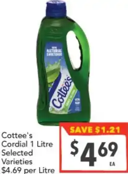 Supa Valu Cottee's Cordial Selected Varieties offer