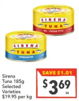 Supa Valu Sirena Tuna Selected Varieties offer