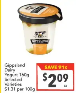 Supa Valu Gippsland Dairy Yogurt Selected Varieties offer