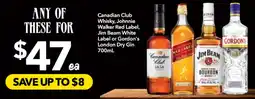 Supa Valu Canadian Club Whisky, Johnnie Walker Red Label, Jim Beam White Label or Gordon's London Dry Gin offer