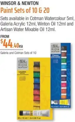 Eckersley's Art & Craft WINSOR & NEWTON Paint Sets of 10 & 20 offer