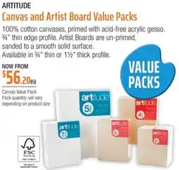 Eckersley's Art & Craft ARTITUDE Canvas and Artist Board Value Packs offer