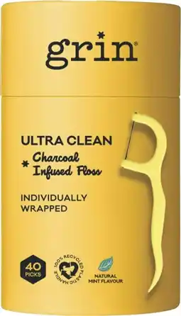 healthylife Grin Charcoal Infused Dental Floss Pick Ultra Clean offer