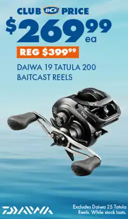 BCF Daiwa 19 tatula 200 baitcast reels offer