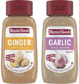IGA MasterFoods Finely Crushed Garlic 280g, Ginger or Chopped Onion 270g Squeeze Bottle offer