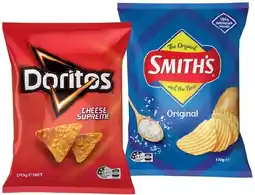 IGA Doritos Corn Chips, Smith’s Crinkle Cut Chips 150-170g or Thinly Cut Chips 175g Selected Varieties offer