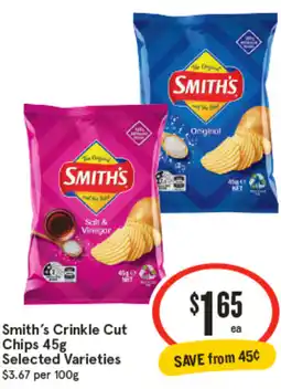 IGA Smith's Crinkle Cut Chips Selected Varieties offer