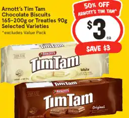IGA Arnott's Tim Tam Chocolate Biscuits 165-200g or Treatles 90g Selected Varieties offer