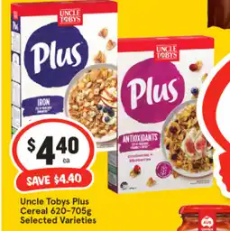 IGA Uncle Tobys Plus Cereal Selected Varieties offer