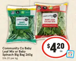 IGA Community Co Baby Leaf Mix or Baby Spinach Big Bag offer