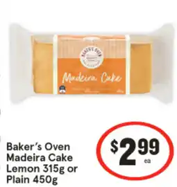 IGA Baker's Oven Madeira Cake Lemon 315g or Plain 450g offer