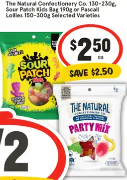 IGA The Natural Confectionery Co. 130-230g, Sour Patch Kids Bag 190g or Pascall Lollies 150-300g Selected Varieties offer