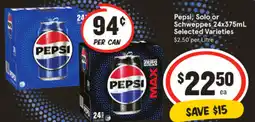 IGA Pepsi, Solo or Schweppes Selected Varieties offer