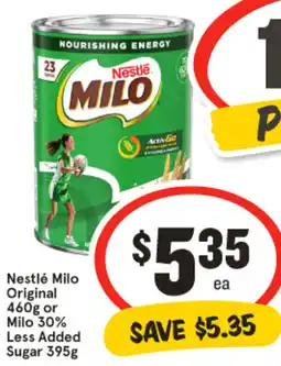 IGA Nestlé Milo Original 460g or Milo 30% Less Added Sugar 395g offer