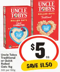 IGA Uncle Tobys Traditional or Quick Rolled Oats offer