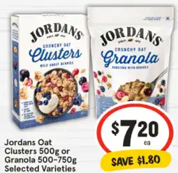IGA Jordans Oat Clusters 500g or Granola 500-750g Selected Varieties offer