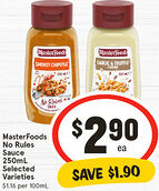 IGA MasterFoods No Rules Sauce Selected Varieties offer