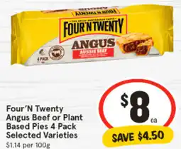 IGA Four'N Twenty Angus Beef or Plant Based Pies 4 Pack Selected Varieties offer