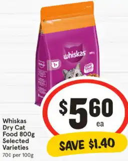 IGA Whiskas Dry Cat Food Selected Varieties offer