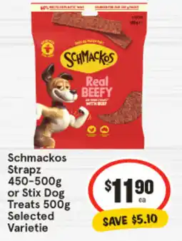 IGA Schmackos Strapz 450-500g or Stix Dog Treats 500g Selected Varietie offer