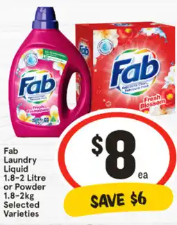 IGA Fab Laundry Liquid 1.8-2 Litre or Powder 1.8-2kg Selected Varieties offer