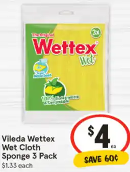 IGA Vileda Wettex Wet Cloth Sponge 3 Pack offer