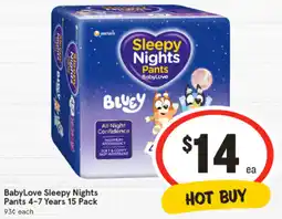 IGA BabyLove Sleepy Nights Pants 4-7 Years 15 Pack offer