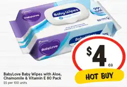 IGA BabyLove Baby Wipes with Aloe, Chamomile & Vitamin E 80 Pack offer