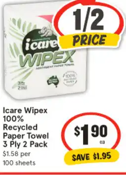 IGA Icare Wipex 100% Recycled Paper Towel 3 Ply 2 Pack offer