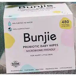 Woolworths Bunjie Probiotic Baby Wipes Pk 480 offer