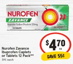 IGA Nurofen Zavance Ibuprofen Caplets or Tablets 12 Pack offer