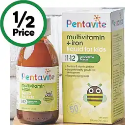 Woolworths Pentavite Multivitamin + Iron Kids Liquid Lemon Lime 200ml offer